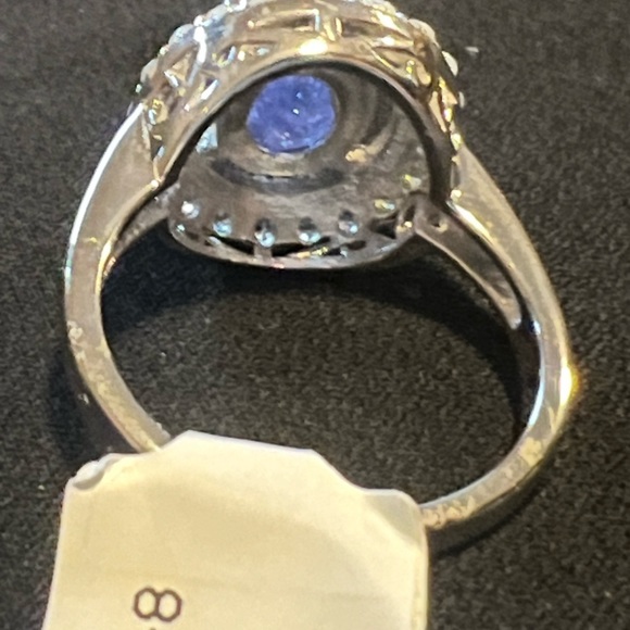 3CT Oval Simulated Blue Sapphire Double Halo Ring White Gold Plated Size 8 - Picture 3 of 4